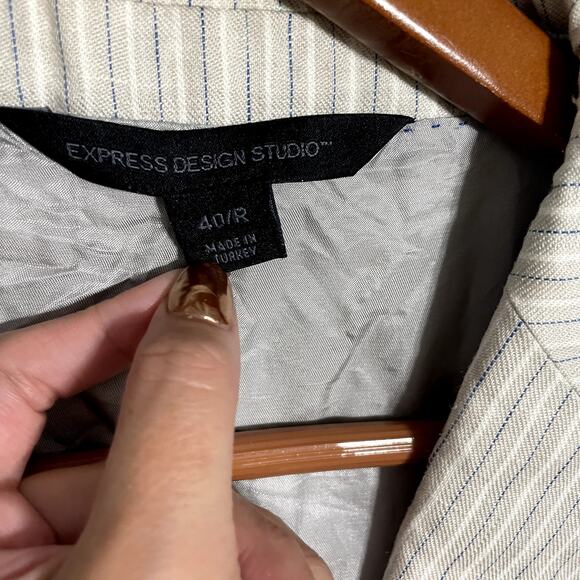 Express Blue Pinstripe Seersucker Blazer Jacket - Size 40/R - Picture 4 of 7